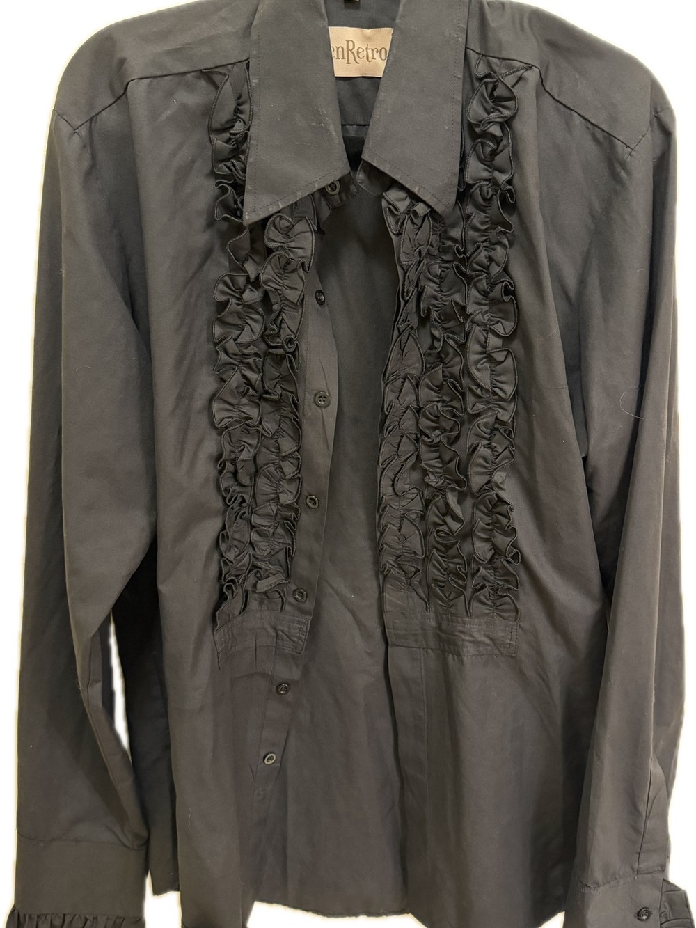 Unbranded Black Ruffle Front Men's Shirt.